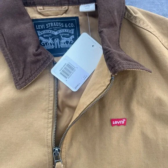 Levis Mens Tan Canvas Workwear Jacket Corduroy Collar Brown A1830-00005 Small - Picture 2 of 8
